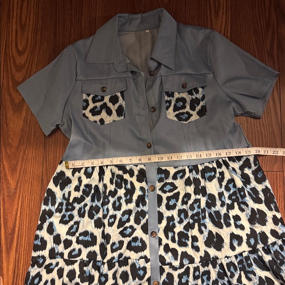 Blue Leopard Print Button-Down Dress - Picture 6 of 7
